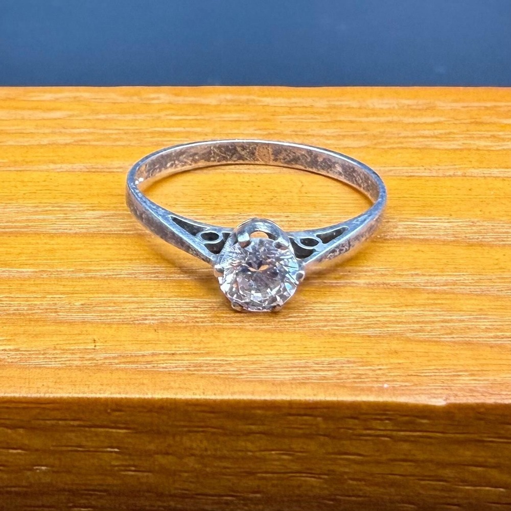 Vintage Sterling Silver Ring Solitaire CZ Birmingham 1957 Signed SE Size 9.25